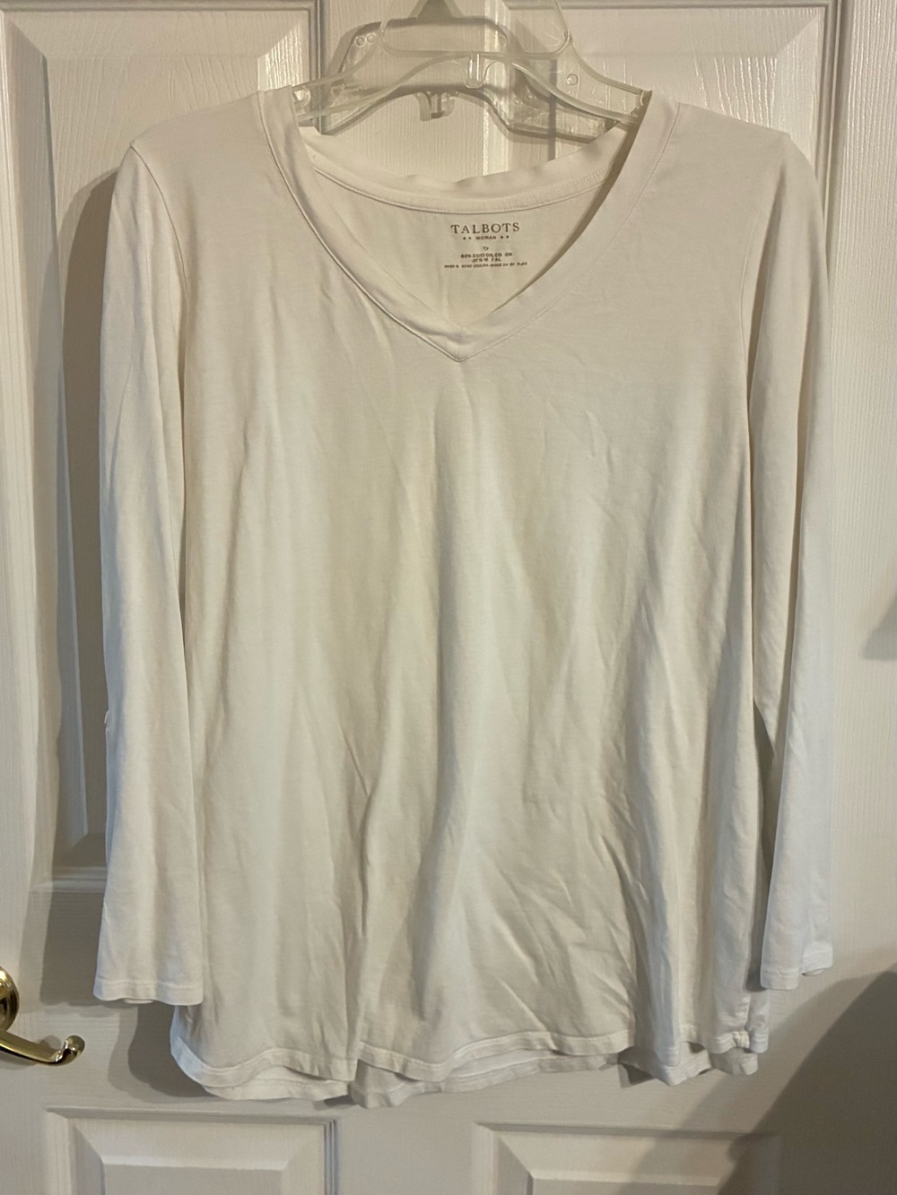 Talbots White V-Neck Long Sleeve Tee